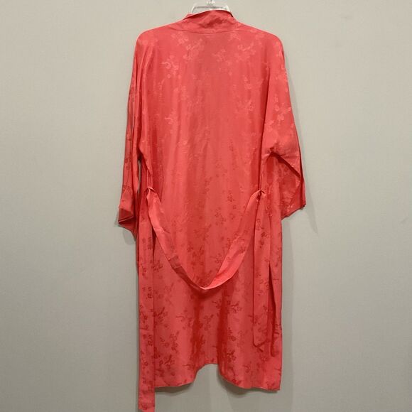 Vintage 50s Dynasty Hong Kong Silk Jacquard Peach Dressing Gown Robe Hostess Med - Picture 8 of 12